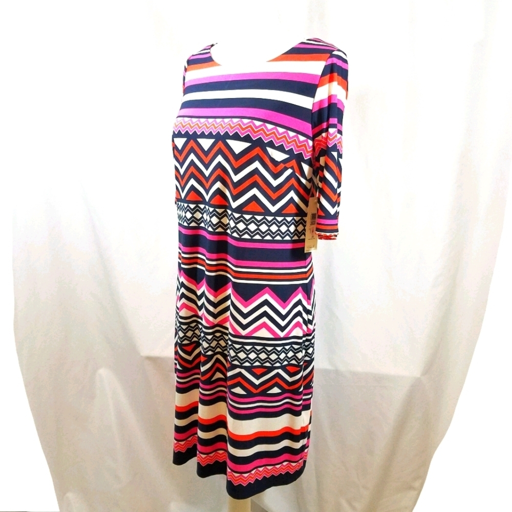 Eliza J Pink and Navy Short Sleeve Stripe Dress 10 NWT